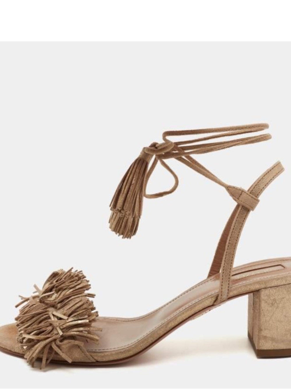 Aquazurra "Wild Thing" Suede Tassel Block Heel Sandals